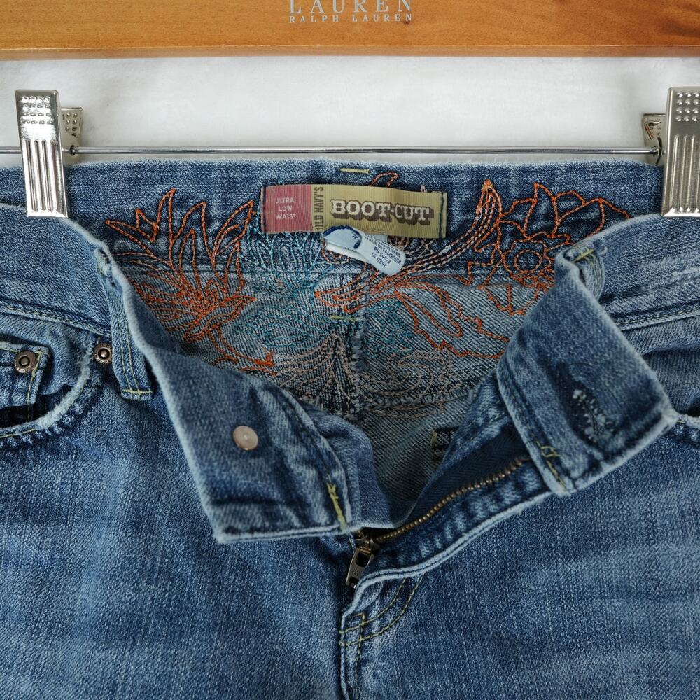 Vintage 90s Old Navy Jeans Womens 8 Regular Blue‎ Bootcut Tramp Stamp Distressed - Picture 8 of 13